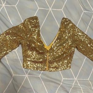 Tia Bhuva Anna crop XS blouse crop top in Gold Sequin